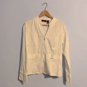 Fenn wright Manson size large white zip shirt v neck gold and white